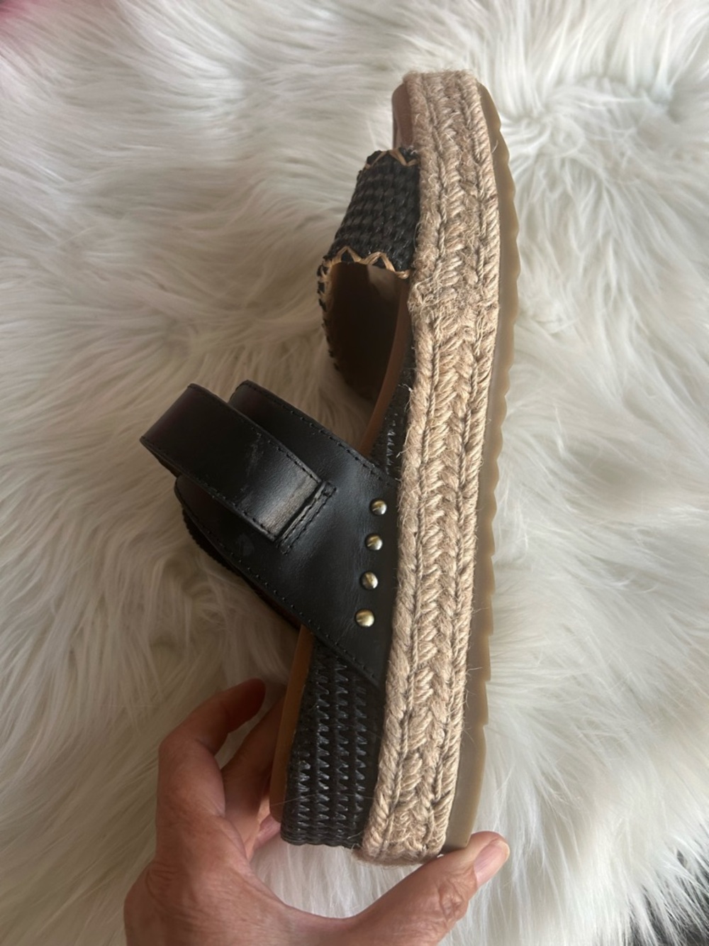 Earth Black and Tan Espadrille Slide Sandals - Picture 7 of 10